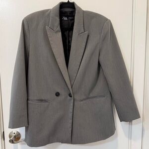 Zara Charcoal Double-Breasted Blazer